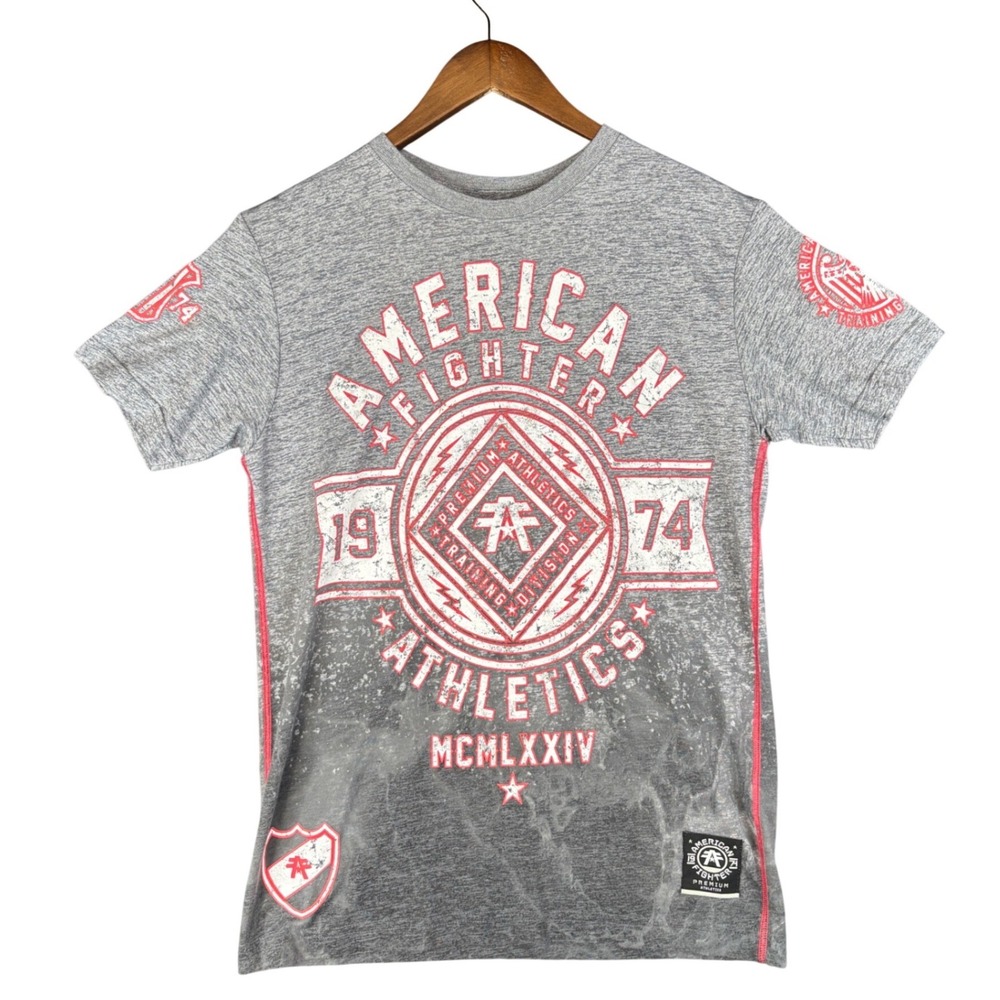 American Fighter Athletics Mens Small Grey Distressed Graphic T-Shirt Streetwear